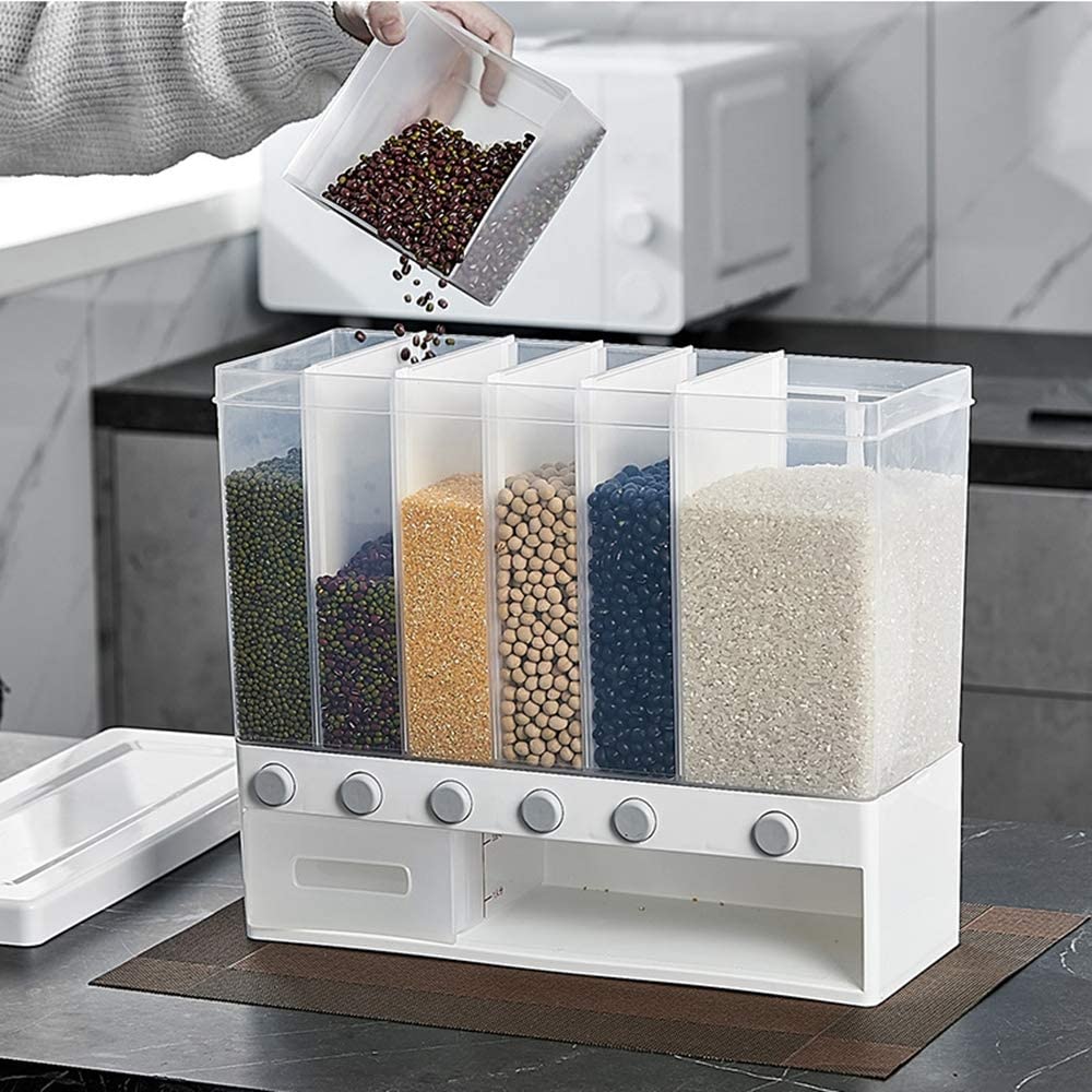 6 Grid Kitchen Dry Food Storage Dispenser 